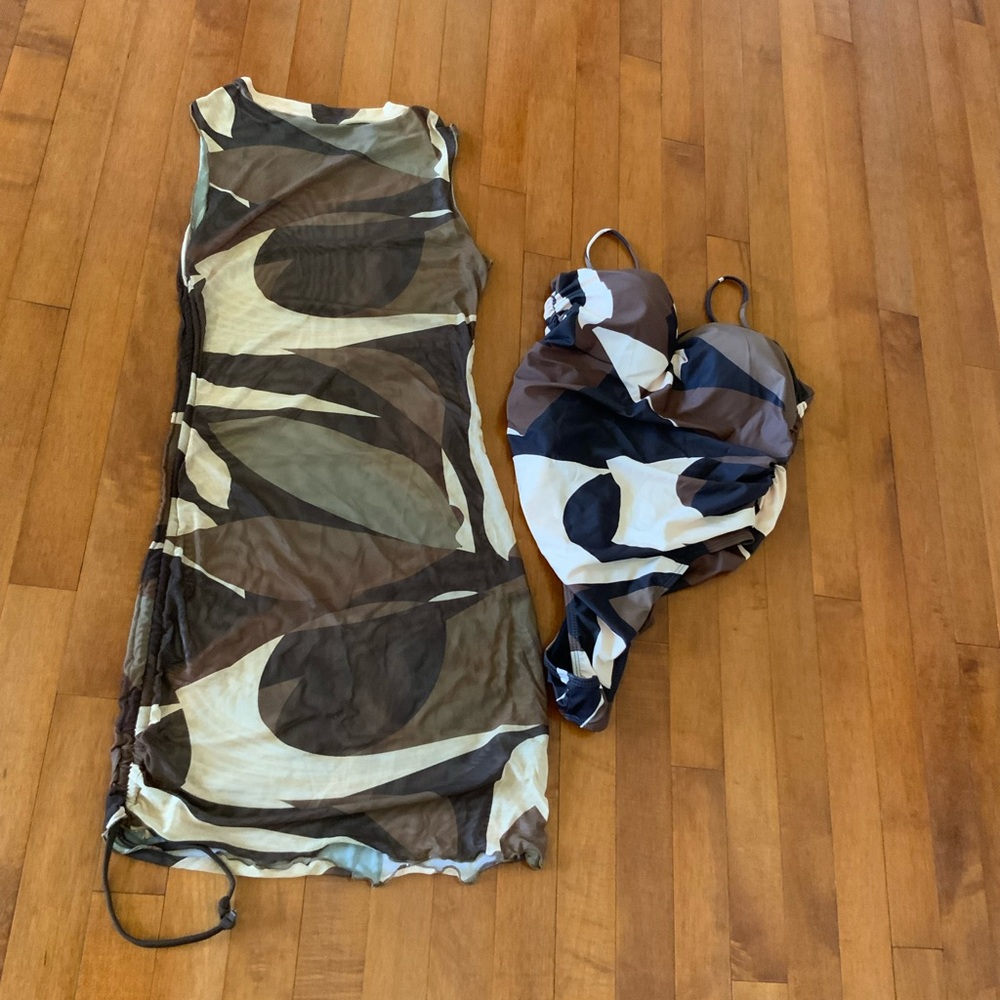 NWT BUNDLE Matte Collection One Piece Swimsuit & matching cover up Sz LG